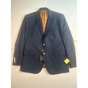 Max Davoli Baroni Super 150s Sports Coat Men Size 44S Navy Brown Single Breasted